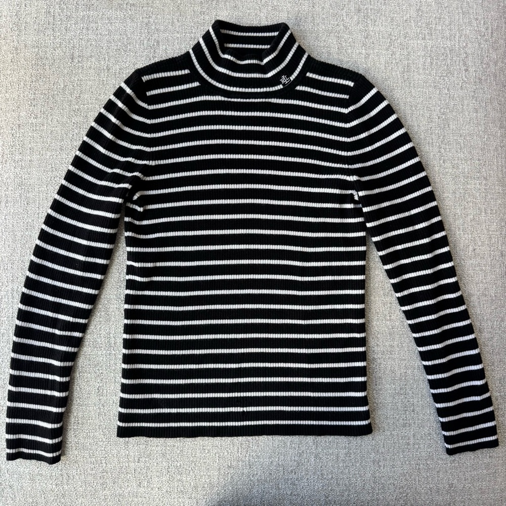 Ralph Lauren Striped Mockneck Ribbed Long Sleeve Size MP